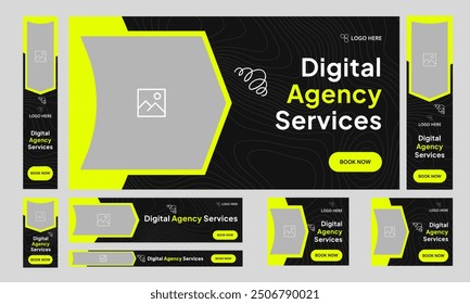 Digital agency standard web set banner design for social media post, digital marketing services web bundle banner design, customizable vector eps 10 file format