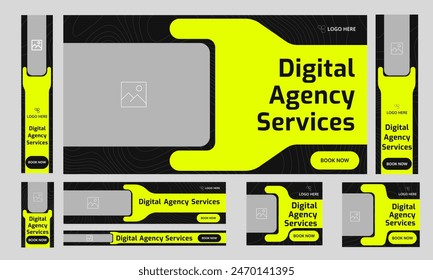 Diseño de Paquete de Web de agencia digital para publicación en redes sociales, Diseño de Anuncio de conjunto de Web de servicios de agencia de marketing diario, formato de archivo eps 10 de Vector editable