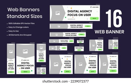 Digital agency web set banner design for social media posts, abstract background, and marketing agency templates