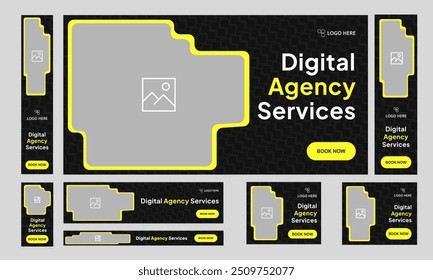 Diseño de Anuncio de conjunto de Web de agencia digital para publicación de redes sociales, diseño de Anuncio de servicios de marketing digital, Anuncio de servicios, diseño de Anuncio de Web, Vector editable eps 10 formato de archivo