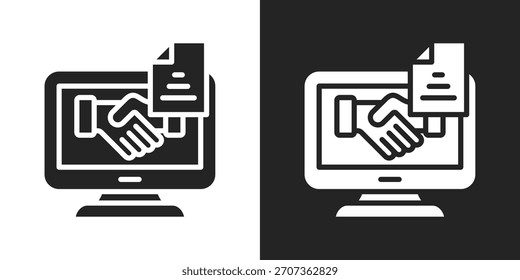 Digital Agreement Icon In Black And White Glyph Style