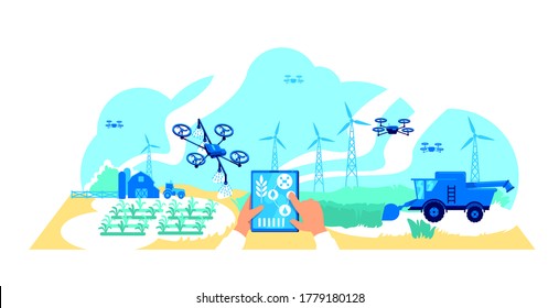 Digital agriculture flat concept vector illustration. Smart technology for agribusiness. Digitalization of farming industry 2D cartoon scene for web design. Digital transformation creative idea