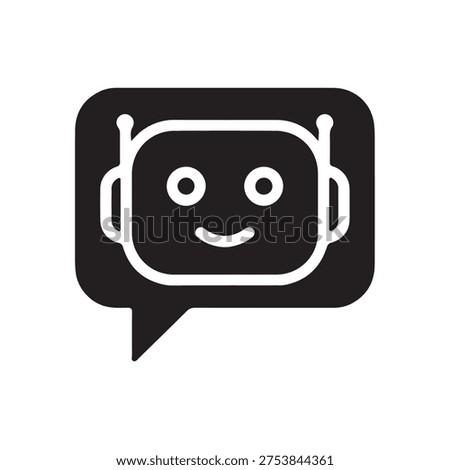 Digital AI assistant icon with robot face and speech bubble clean minimal style on white background.