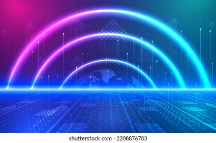 Digital Ai tecnología de grandes datos fondo azul futurista, seguridad en la nube cibernética, neon espacio abstracto tecnología wifi, innovación datos binarios futuros, conexión de red global de internet, vector de ilustración