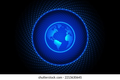 Digital Ai big data technology futuristic blue background, cyber cloud security, abstract space neon wifi tech, innovation future upload data, global internet network connection, illustration vector
