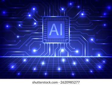 Fondo de placa de circuito de IA digital. Tecnología de inteligencia artificial placa base concepto futurista cyberpunk.