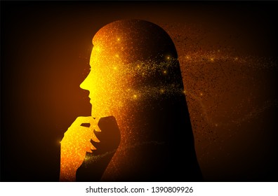 Digital AI Lady Thinking Art in Vector