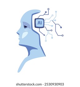 cabeça e circuito cerebral do robô digital ai isolados