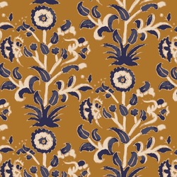 Digital Ajrakh Seamless Pattern Block Print Floral Batik Vector