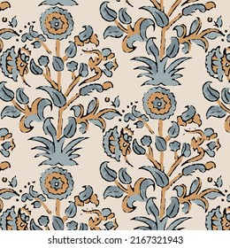 Digital Ajrakh seamless pattern block print floral batik vector - Shutterstock ID 2167321943