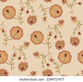 Digital Ajrakh seamless pattern block print in floral paisley motifs