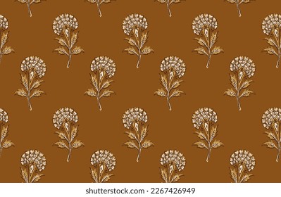 Digital Ajrakh seamless pattern block print floral batik vector