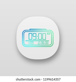Digital alarm clock app icon. UI/UX user interface. Electronic clock. Digital alarm watch. Web or mobile application. Vector isolated illustration