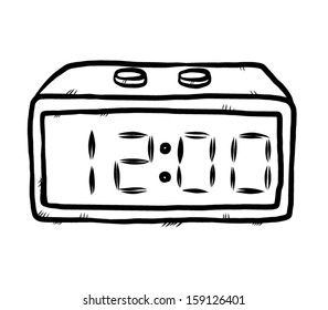 Digital Alarm Clock / Cartoon Vector And Illustration, Hand Drawn, Sketch Style, Isolated On White Background.