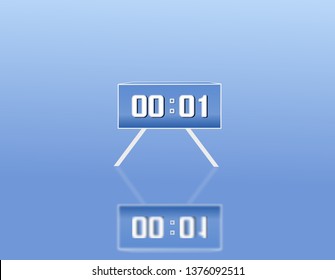 Digital alarm clock design New day with white gray numbers isolated on blue background and reflect shadow. Vector illustration