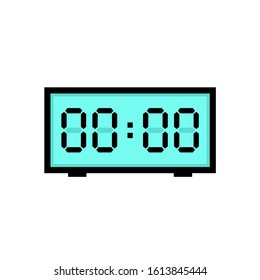 Digital alarm clock displaying 00:00. Clipart image isolated on white background