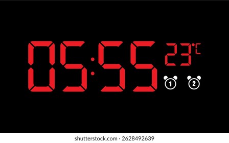 Digital Alarm Clock Displaying Time and Temperature in Red on Black Background, Minimalist Design for Modern Technology and Timekeeping Applications - Powered by Shutterstock - Get 15% off with code: PIKWIZARD15