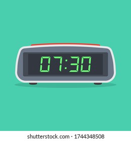 Digital alarm clock. Electronic watch alarm clock. Vector Illustration isolated on white background