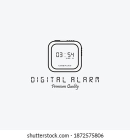 Digital Alarm Clock Hour Modern Electronic Time Measuring Instrument Logo Vector Design Illustration Line Art Template