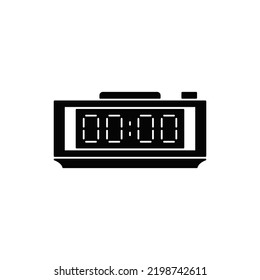 Digital alarm clock icon in black flat glyph, filled style isolated on white background