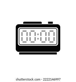 Icono de reloj de alarma digital en glifo plano negro, estilo relleno aislado en fondo blanco