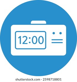 Digital Alarm Clock Icon on Blue Circle