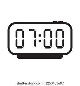 Digital alarm clock icon with seven in the morning on screen, 