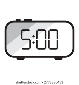 Digital alarm clock icon showing five oclock Vector. Ideal for time management concepts and user interface design elements