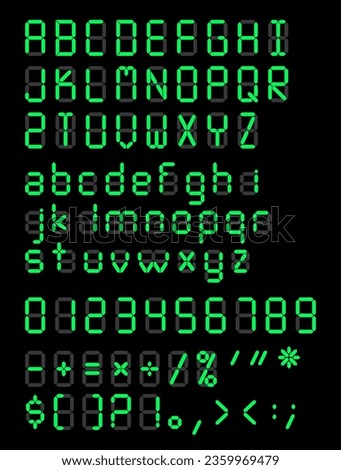 Digital alarm clock letter font set