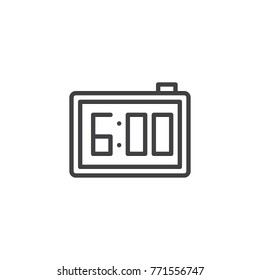 Digital alarm clock line icon, outline vector sign, linear style pictogram isolated on white. Electronic watch with 6 pm reminder symbol, logo illustration. Editable stroke
