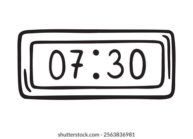 digital alarm clock. Morning time doodle hand drawn icon. Outline drawing digital alarm clock line clipart symbol. Vector illustration