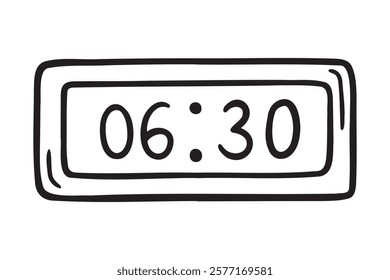 digital alarm clock. Morning time doodle hand drawn icon. Outline drawing digital alarm clock line clipart symbol. Vector illustration