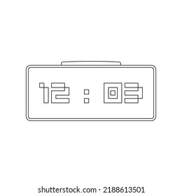Digital Alarm Clock Outline Icon Illustration on White Background