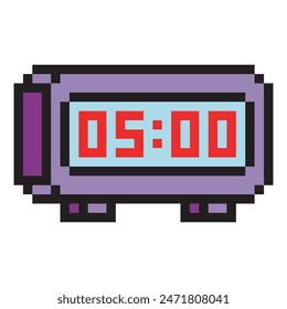 Digital alarm clock in pixel art style