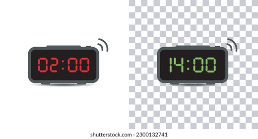 Digital alarm clock.set of red and green led digital clock number isolated on white and transparent background.Vector illustration.