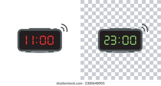 Digital alarm clock.set of red and green led digital clock number isolated on white and transparent background.Vector illustration.
