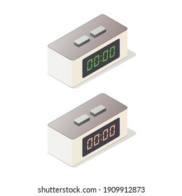 Digital alarm clock set. Clock concept. Isometric vector illustration. Isolated on white background.