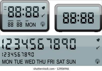 Digital alarm clock with set of cyphers - vector illustration