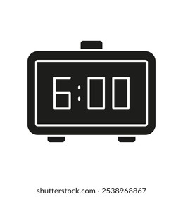 Reloj despertador digital que muestra el icono de la silueta 6:00. Mañana Despertar Hora Mostrar Glifo Símbolo. Ilustración vectorial aislada.