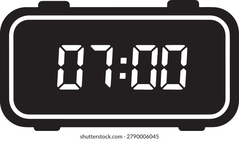 Digital alarm clock showing seven oclock on white background