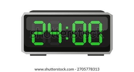 Digital alarm clock. Twenty four hours. Time 24 00. Green numbers vector.