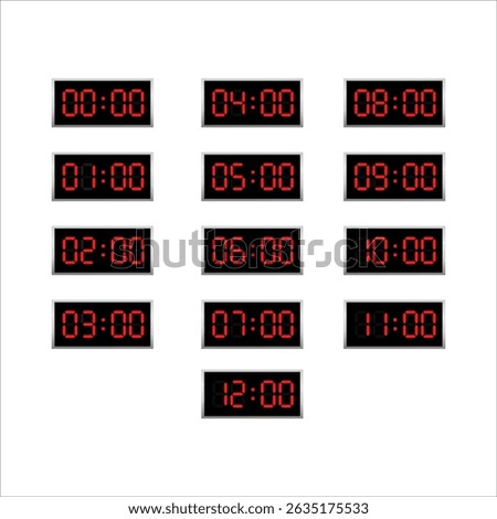 Digital Alarm Clock Vector Illustration Set with LCD Display Countdown Timer Modern Flat Design Icons Clipart of Electronic Device Isolated on White Background