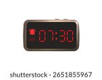 Digital Alarm Clock vector isolated on white background of a digital clock displaying 07.30 am with led numbers digital clock design. Clock icon for hour, watch, alarm signs 7.30 am