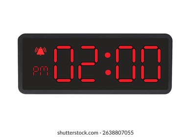 Digital Alarm Clock vector isolated on white background of a digital clock displaying 02.30 pm with led numbers digital clock design. Clock icon for hour, watch, alarm signs 2.30 pm