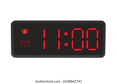 Digital Alarm Clock vector isolated on white background of a digital clock displaying 11.00 pm with led numbers digital clock design. Clock icon for hour, watch, alarm signs 11.00 pm