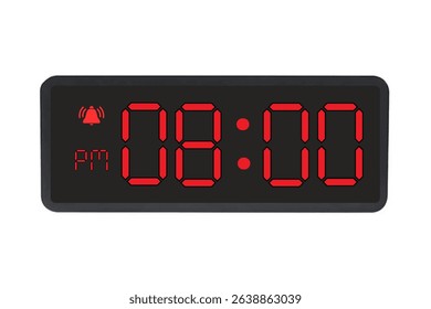 Digital Alarm Clock vector isolated on white background of a digital clock displaying 08.00 pm with led numbers digital clock design. Clock icon for hour, watch, alarm signs 8 pm