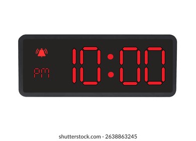 Digital Alarm Clock vector isolated on white background of a digital clock displaying 10.00 pm with led numbers digital clock design. Clock icon for hour, watch, alarm signs 10 pm