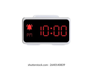 Digital Alarm Clock vector isolated on white background of a digital clock displaying 10.00 pm with led numbers digital clock design. Clock icon for hour, watch, alarm signs 10 pm