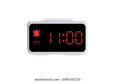 Digital Alarm Clock vector isolated on white background of a digital clock displaying 11.00 pm with led numbers digital clock design. Clock icon for hour, watch, alarm signs 11 pm