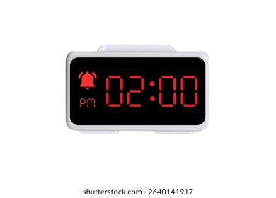 Digital Alarm Clock vector isolated on white background of a digital clock displaying 04.00 pm with led numbers digital clock design. Clock icon for hour, watch, alarm signs 2 pm